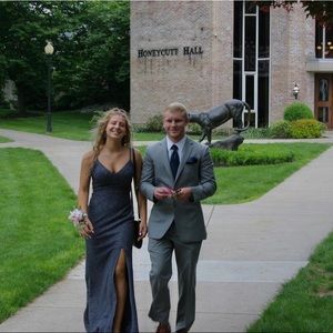 shimmering, bodycon, leg slit, blue, prom dress